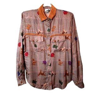 Vintage Western Dog Show Print Button Down Shirt S